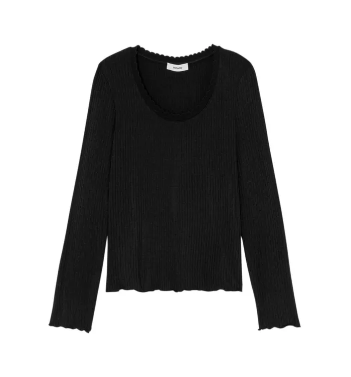 Women Plain Ribbed TShirt 8211 Black Promod Tops Women Plain Ribbed TShirt 8211 Black Promod Tops