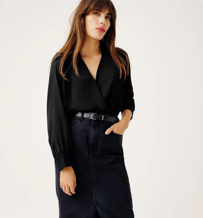 Women Plain Silky Blouse 8211 Black Promod Shirts And Tunics