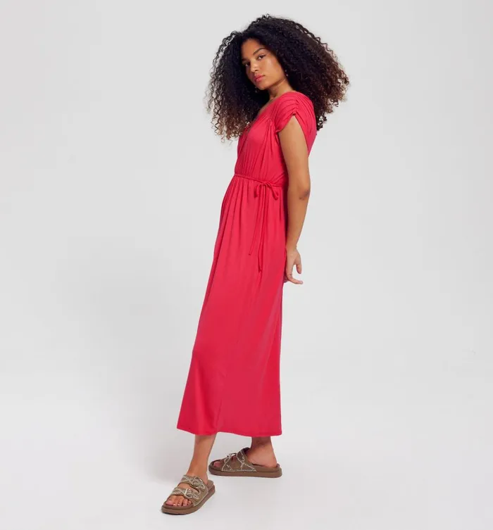 Women Pleated Dress 8211 Cherry Red Promod Dresses