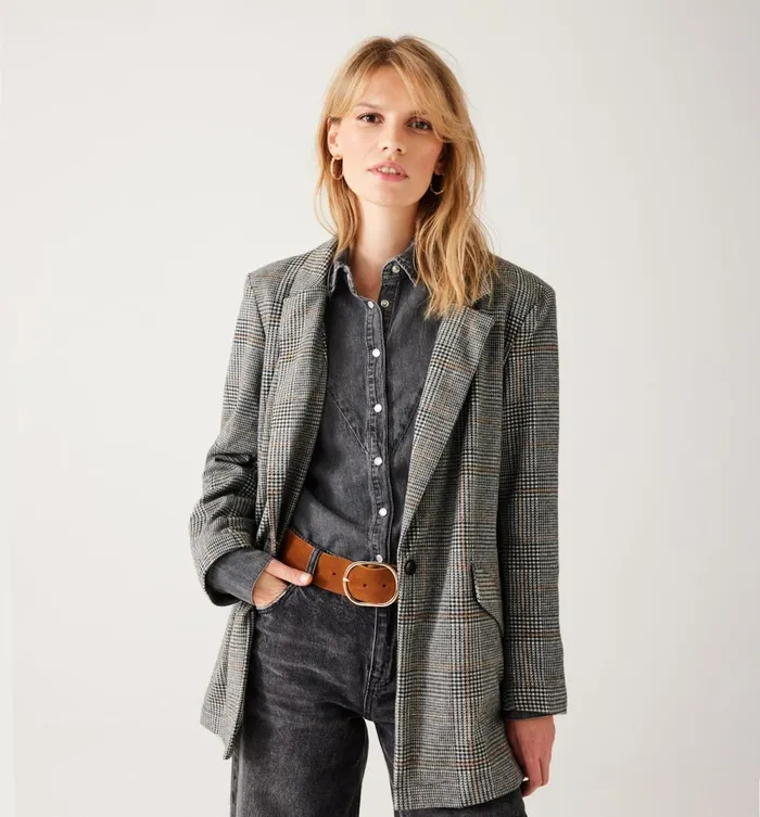 Women PrinceOfWales Check Jacket 8211 Black Checks Promod Jackets