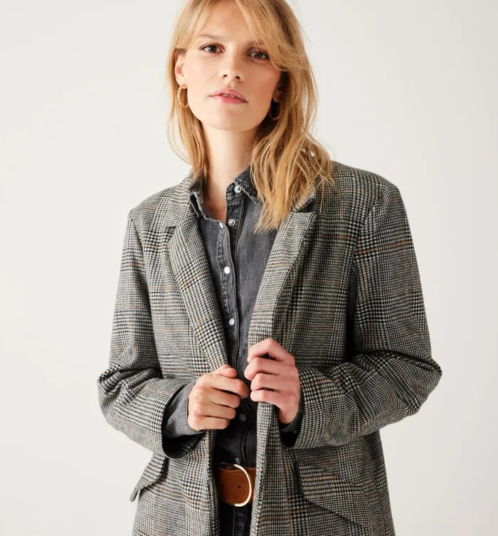 Women PrinceOfWales Check Jacket 8211 Black Checks Promod Jackets Women PrinceOfWales Check Jacket 8211 Black Checks Promod Jackets