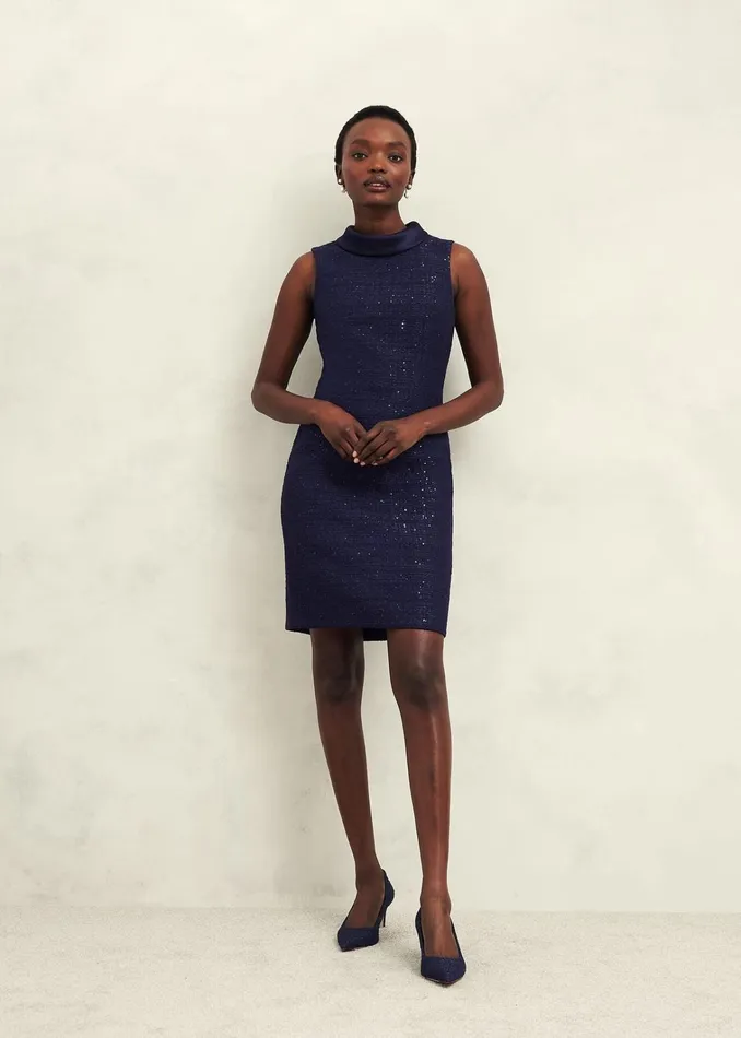 Women Prisha Sequin Tweed Dress Midnight Navy Hobbs Dresses and Jumpsuits