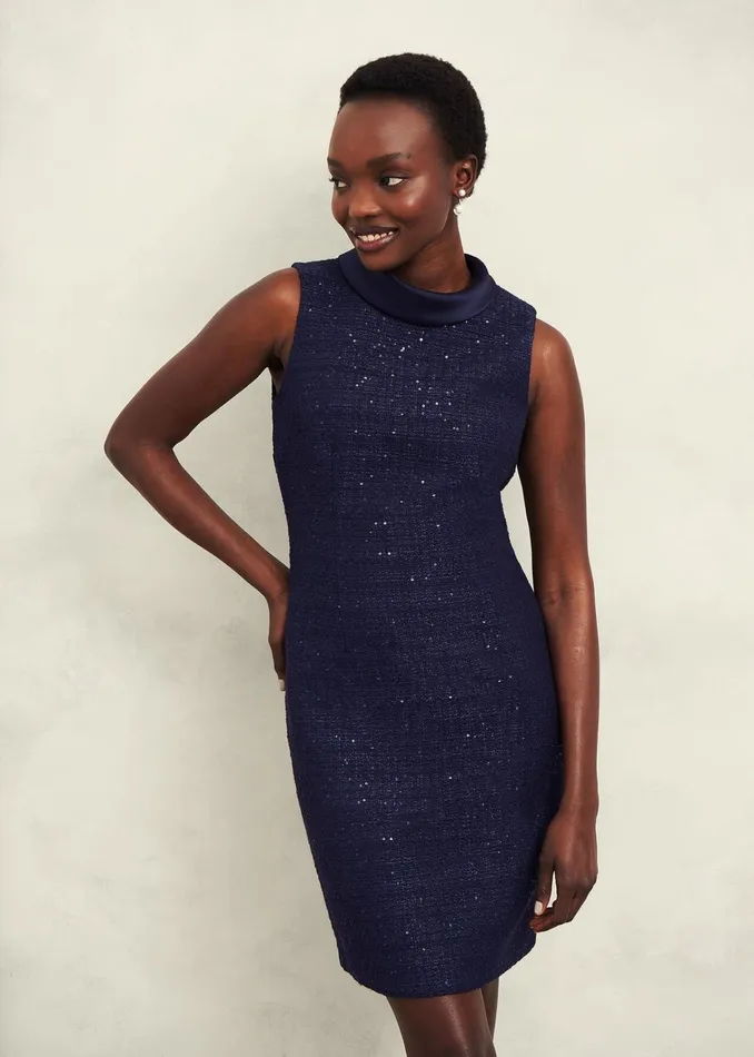 Women Prisha Sequin Tweed Dress Midnight Navy Hobbs Dresses and Jumpsuits