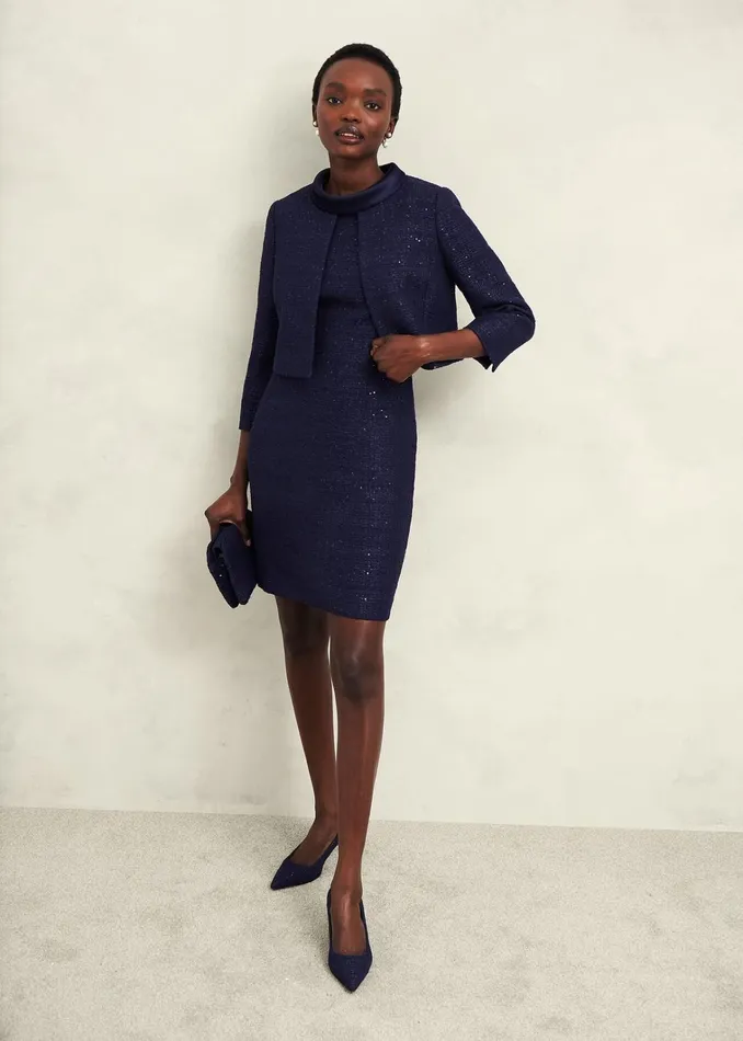 Women Prisha Sequin Tweed Dress Midnight Navy Hobbs Dresses and Jumpsuits