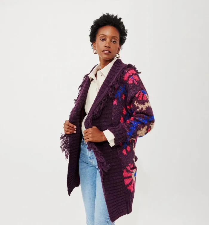 Women PromodDesign Cardigan 8211 Violet Print Promod Jumpers And Cardigans