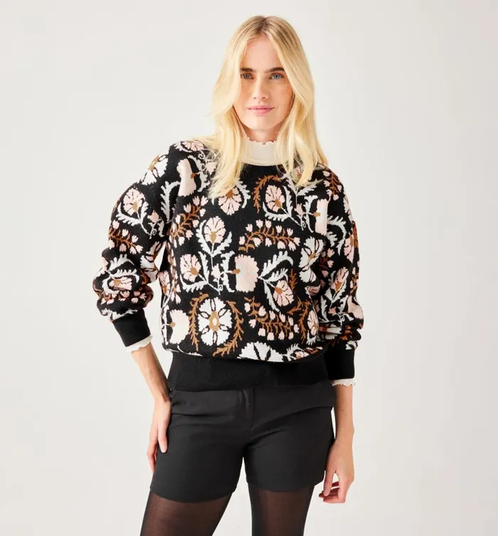 Women PromodDesign Jumper 8211 Navy Blue Print Promod Jumpers And Cardigans