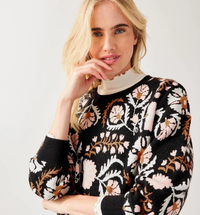 Women PromodDesign Jumper 8211 Navy Blue Print Promod Jumpers And Cardigans Women PromodDesign Jumper 8211 Navy Blue Print Promod Jumpers And Cardigans