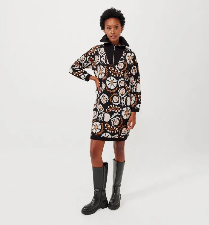 Women Promod Designed Jacquard Dress 8211 Navy Blue Print Promod Dresses