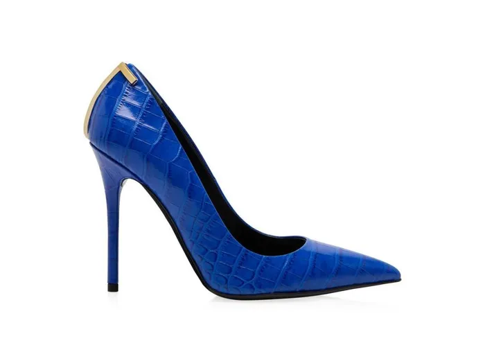 Women Pumps Tom Ford Shiny Stamped Crocodile Leather Iconic T Pump Cobalt