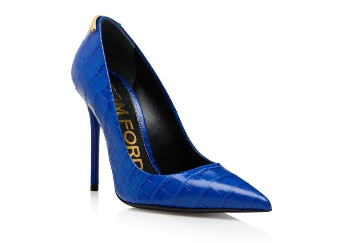Women Pumps Tom Ford Shiny Stamped Crocodile Leather Iconic T Pump Cobalt Women Pumps Tom Ford Shiny Stamped Crocodile Leather Iconic T Pump Cobalt