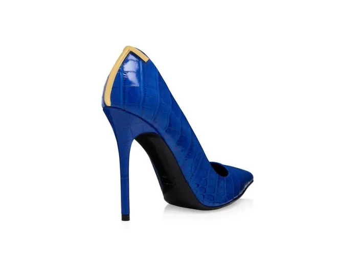 Women Pumps Tom Ford Shiny Stamped Crocodile Leather Iconic T Pump Cobalt Women Pumps Tom Ford Shiny Stamped Crocodile Leather Iconic T Pump Cobalt
