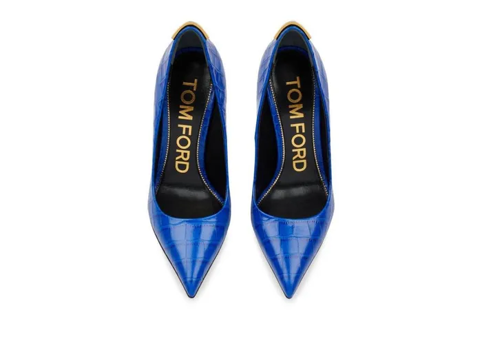 Women Pumps Tom Ford Shiny Stamped Crocodile Leather Iconic T Pump Cobalt Women Pumps Tom Ford Shiny Stamped Crocodile Leather Iconic T Pump Cobalt