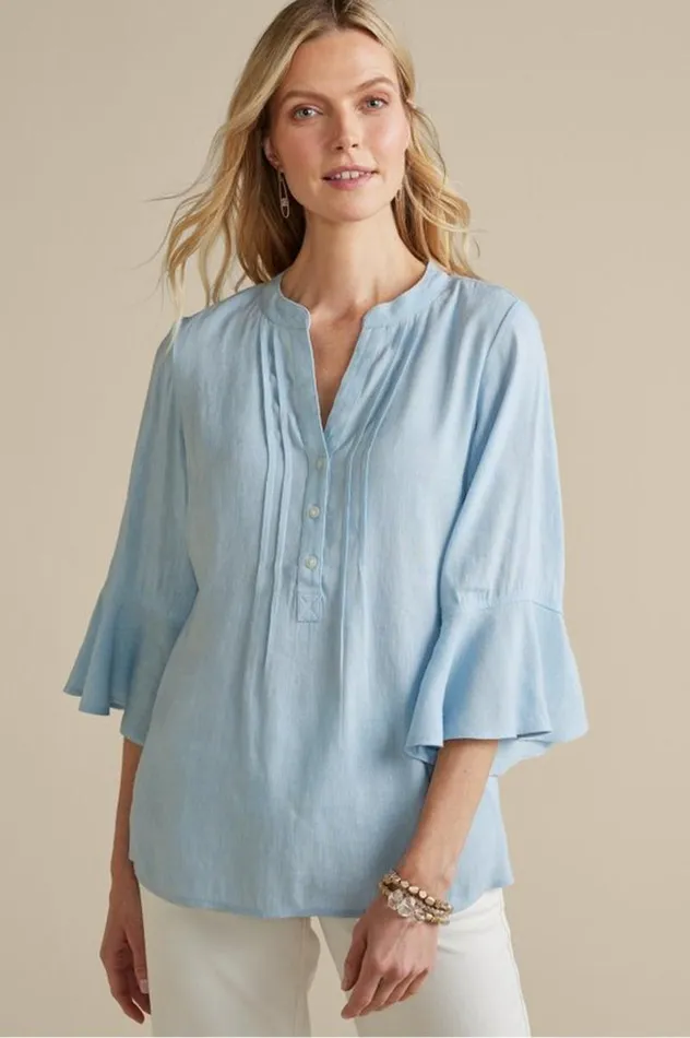 Women Raisa Linen Blend Top Blue Bell Soft Surroundings Tops