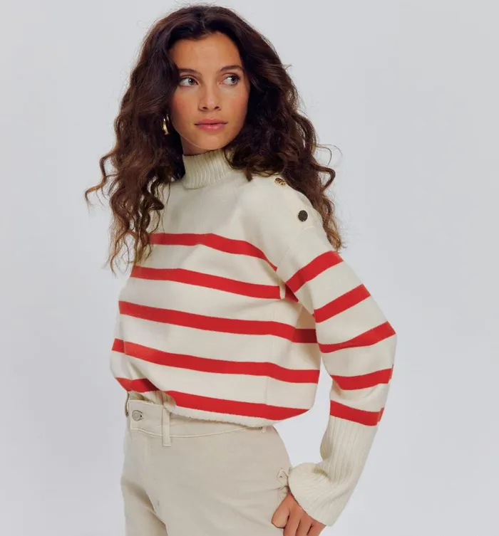 Women Raised Neckline Sailor Jumper 8211 Red Stripes Promod Jumpers And Cardigans