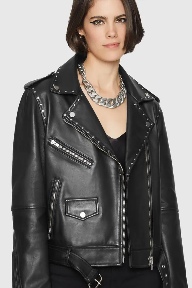 Women Rebecca Minkoff Leather Jett Moto With Studs Black Women Rebecca Minkoff Leather Jett Moto With Studs Black