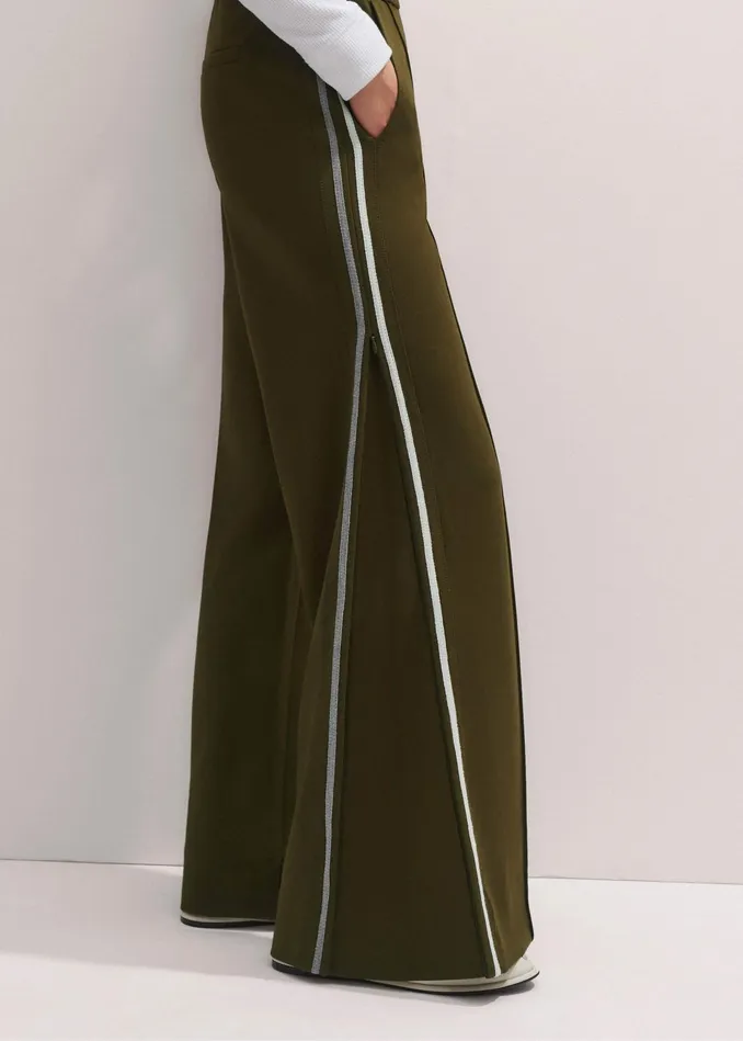 Women RegularLength Convertible Side Stripe Pant Deep Autumn Olivecreamsilver MEEM