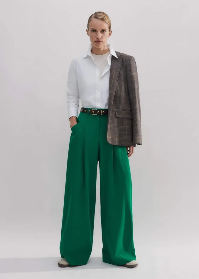 Women Regular WideLeg Pleat Front Pant Orchid Green MEEM