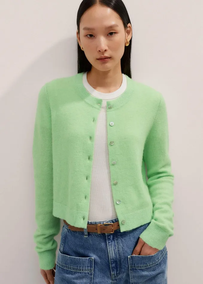 Women Responsible Alpaca Crop Cardigan Bright Pistachio Green MEEM