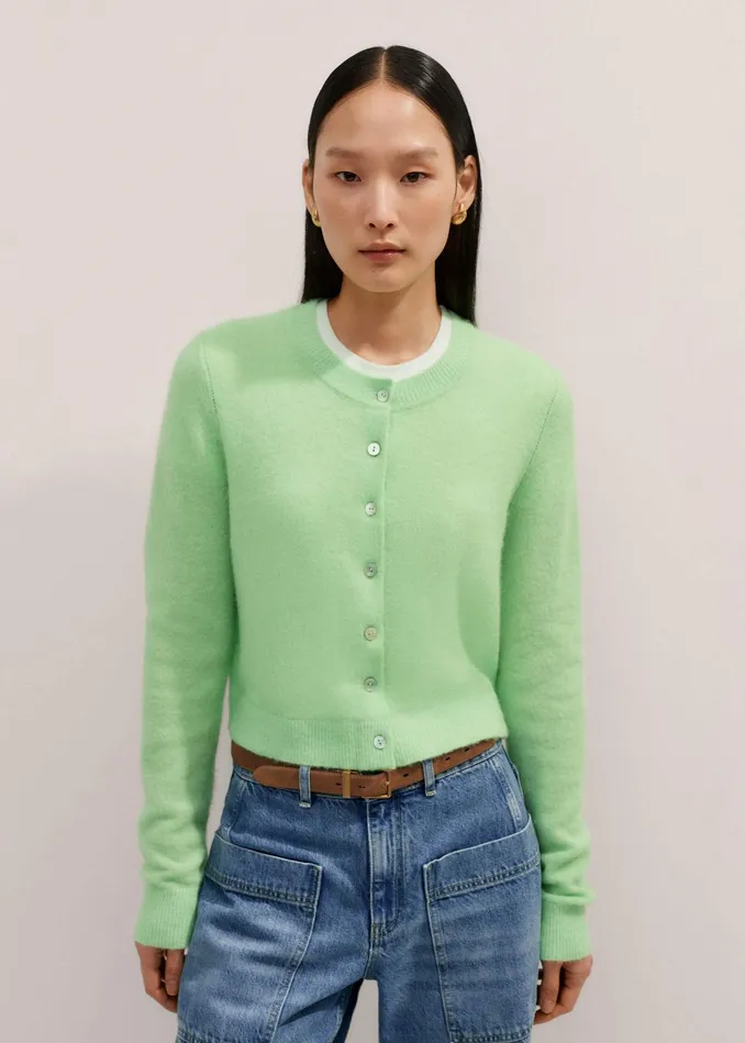 Women Responsible Alpaca Crop Cardigan Bright Pistachio Green MEEM