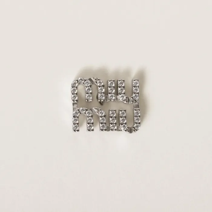 Women Rings And Brooches Miu Miu Metal Brooch With Crystals Steelcrystal
