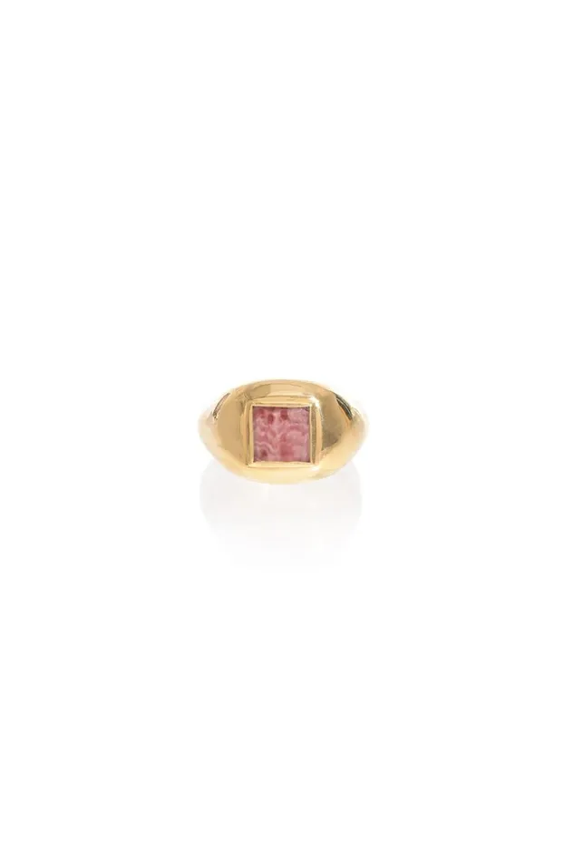 Women Rings Gabriela Hearst Medium Ring In 18k Gold and Pink Marble Stone