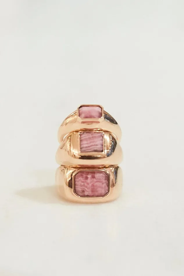 Women Rings Gabriela Hearst Medium Ring In 18k Gold and Pink Marble Stone
