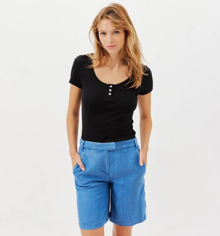 Women Round Neck Rib Top 8211 Black Promod Tops