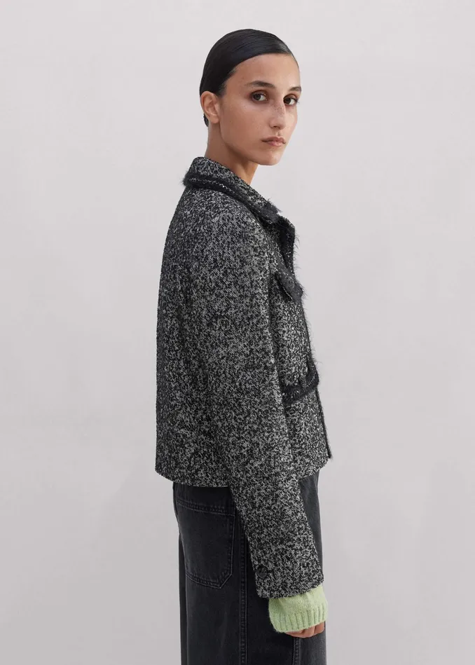 Women Salt And Pepper Fringe Tweed Jacket Blackwhite MEEM