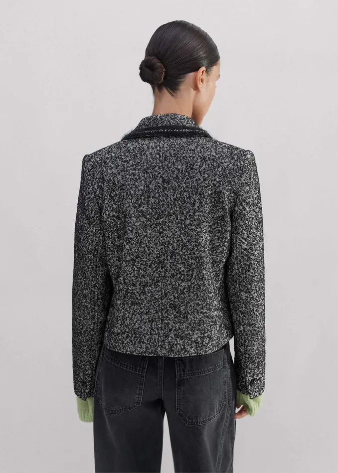Women Salt And Pepper Fringe Tweed Jacket Blackwhite MEEM