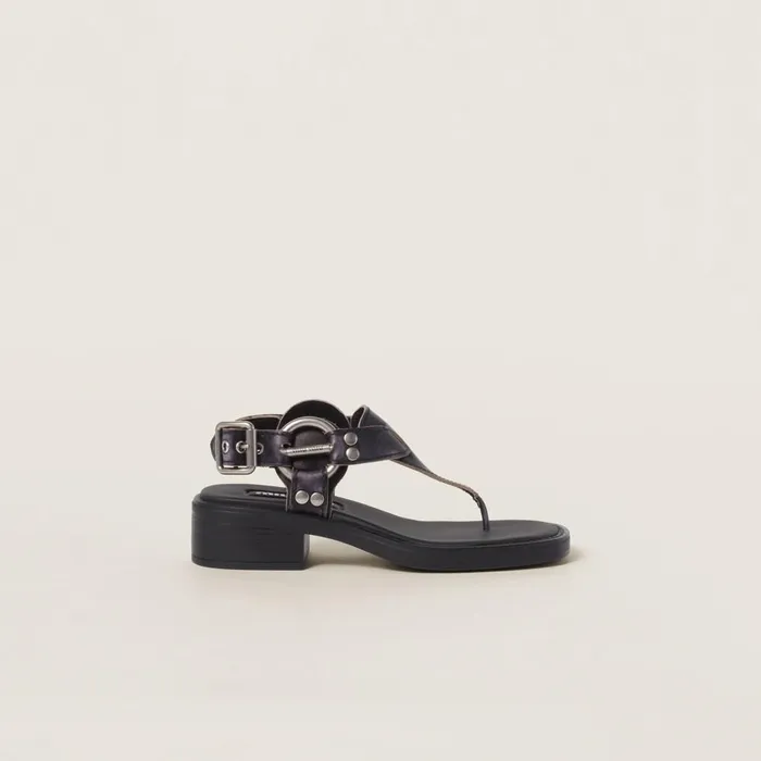 Women Sandals Miu Miu Bleached Leather Thong Sandals Black Women Sandals Miu Miu Bleached Leather Thong Sandals Black