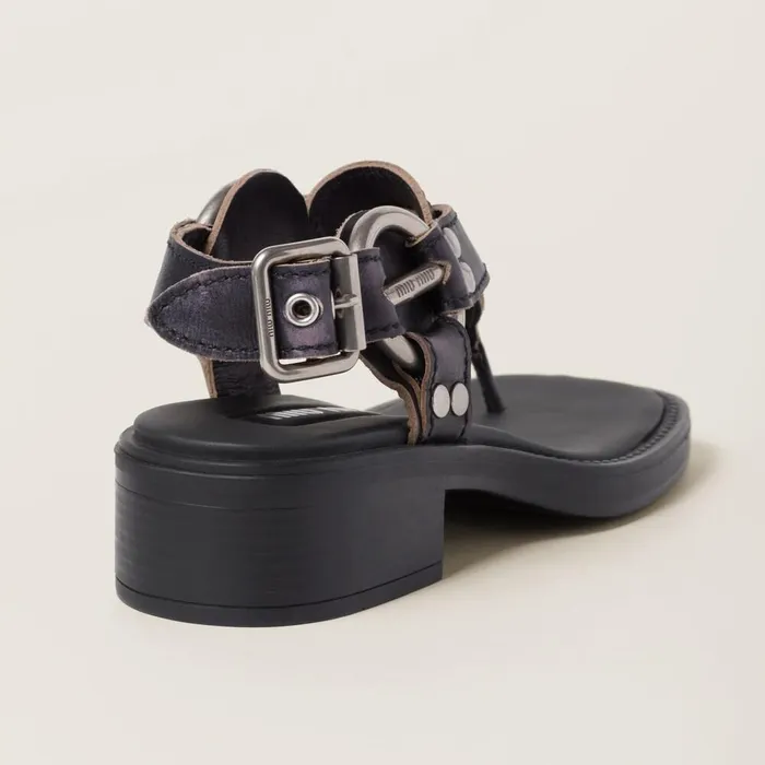 Women Sandals Miu Miu Bleached Leather Thong Sandals Black Women Sandals Miu Miu Bleached Leather Thong Sandals Black