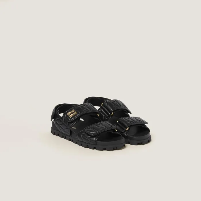 Women Sandals Miu Miu Sporty Matelass Nappa Leather Sandals Black