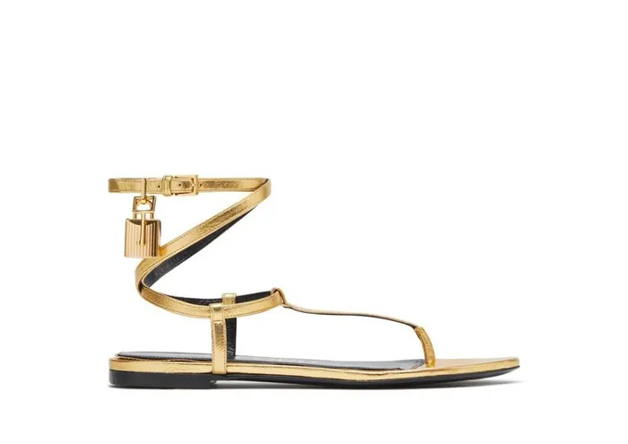 Women Sandals Tom Ford Laminated Leather Padlock Sandal Gold