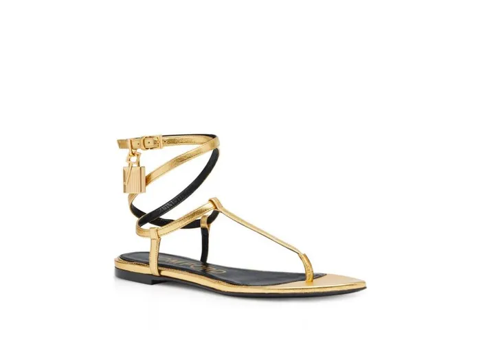 Women Sandals Tom Ford Laminated Leather Padlock Sandal Gold Women Sandals Tom Ford Laminated Leather Padlock Sandal Gold
