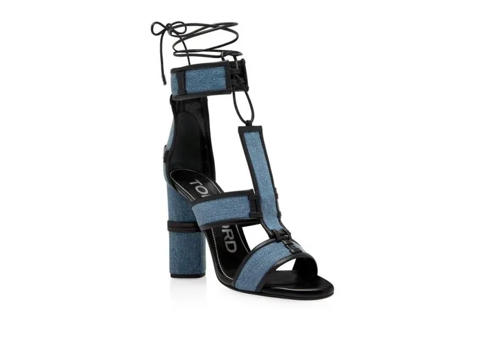 Women Sandals Tom Ford Washed Denim And Leather Patchwork Sandal Blue Black Women Sandals Tom Ford Washed Denim And Leather Patchwork Sandal Blue Black