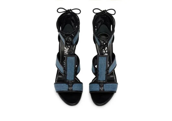 Women Sandals Tom Ford Washed Denim And Leather Patchwork Sandal Blue Black Women Sandals Tom Ford Washed Denim And Leather Patchwork Sandal Blue Black