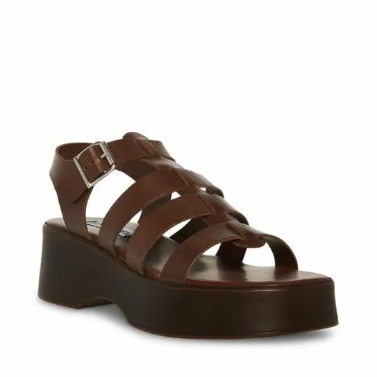 Women SARAI BROWN LEATHER Brown Leather Steve Madden Sandals Women SARAI BROWN LEATHER Brown Leather Steve Madden Sandals