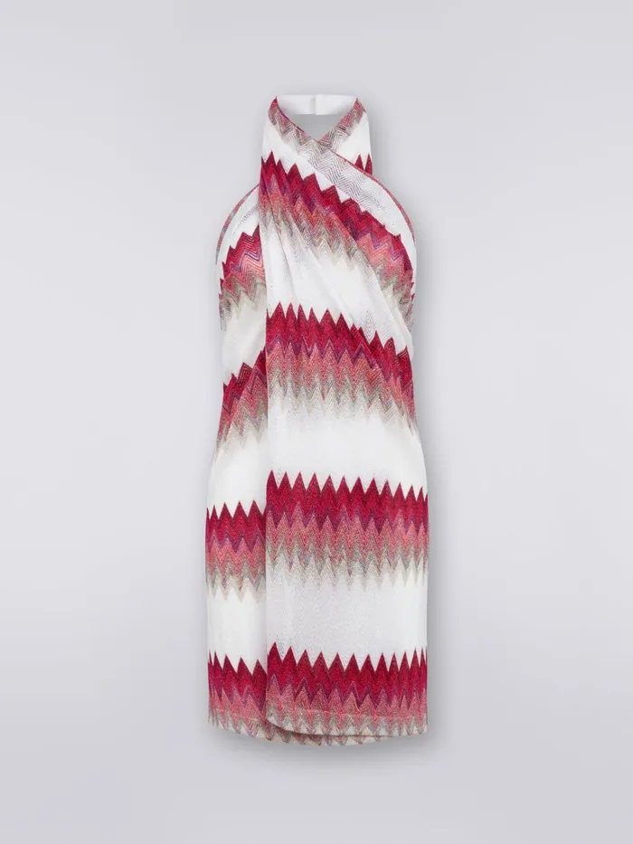Women Sarong Piece Cover Up Dress With Lam Zigzag White Pink and Fuchsia Missoni Beachwear