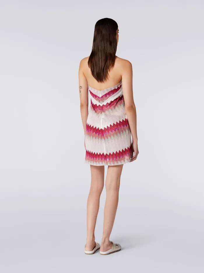 Women Sarong Piece Cover Up Dress With Lam Zigzag White Pink and Fuchsia Missoni Beachwear