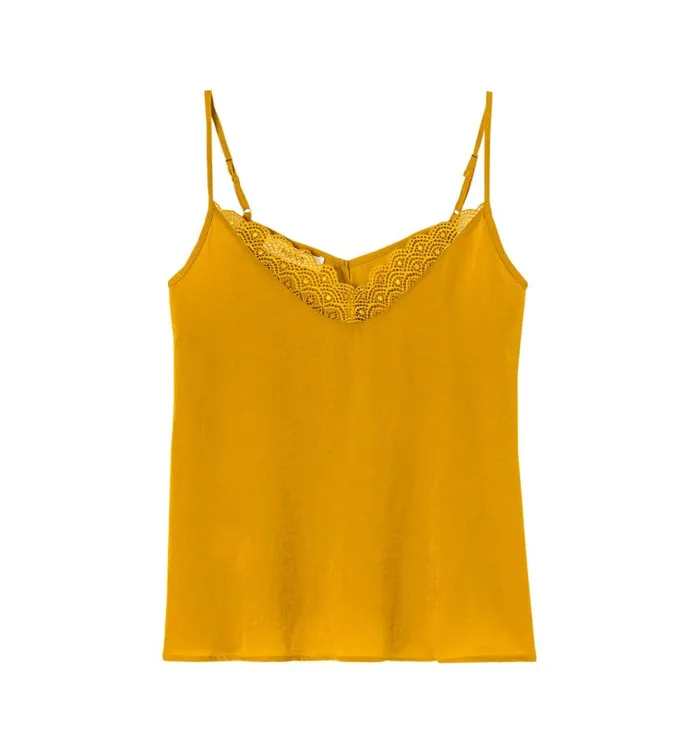 Women Satin And Lace Top 8211 Ochre Promod Tops Women Satin And Lace Top 8211 Ochre Promod Tops