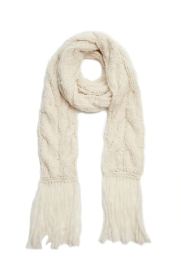 Women Scarves and Gloves Gabriela Hearst Serena Knit Scarf In Ivory Welfat Cashmere