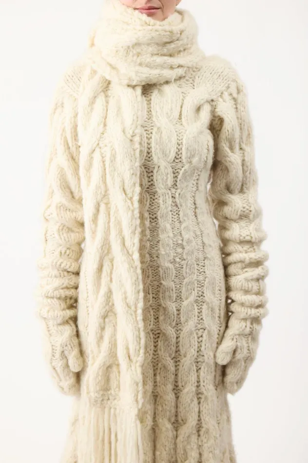 Women Scarves and Gloves Gabriela Hearst Serena Knit Scarf In Ivory Welfat Cashmere
