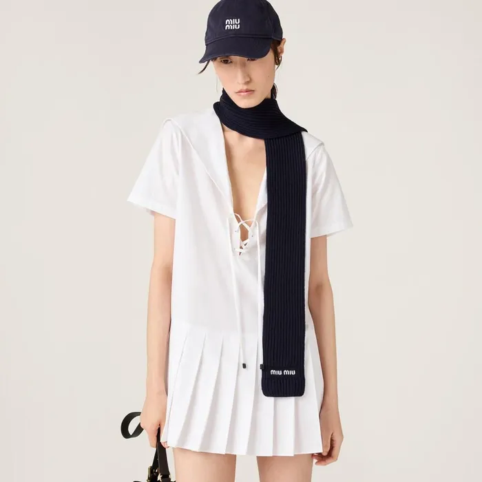 Women Scarves And Socks Miu Miu Wool Scarf Bluewhite Women Scarves And Socks Miu Miu Wool Scarf Bluewhite