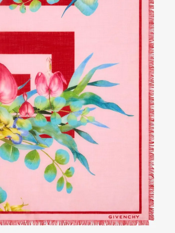 Women Scarves Givenchy Shawl In Cashmere And Silk With 4G Flowers Print Pink Women Scarves Givenchy Shawl In Cashmere And Silk With 4G Flowers Print Pink