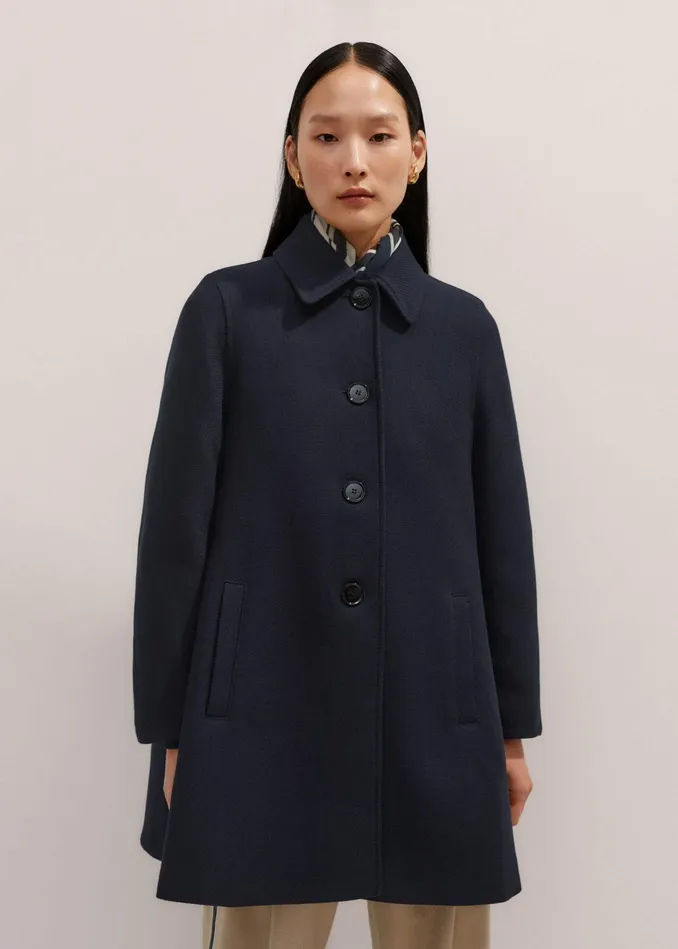 Women Sculptural Cotton Swing Coat Navy MEEM