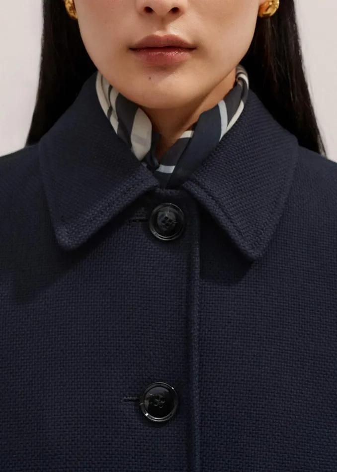 Women Sculptural Cotton Swing Coat Navy MEEM