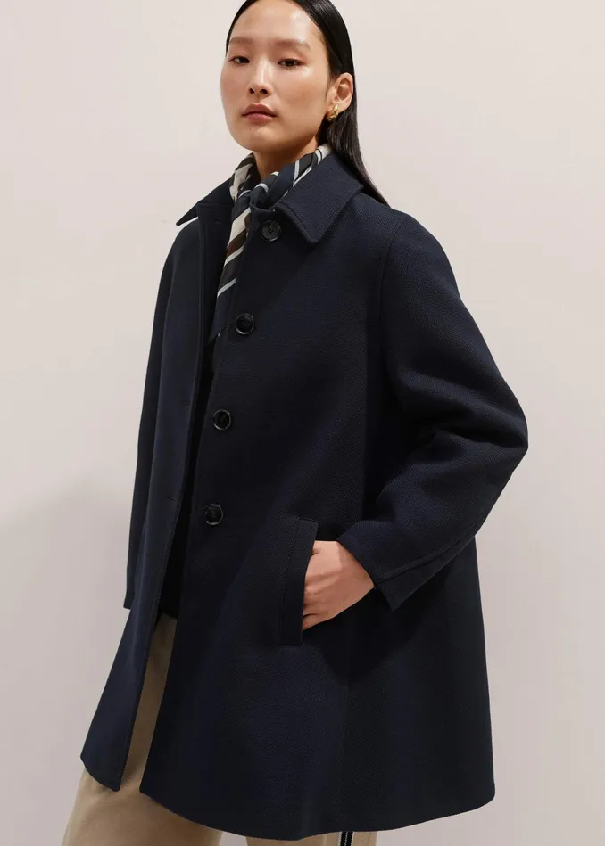 Women Sculptural Cotton Swing Coat Navy MEEM