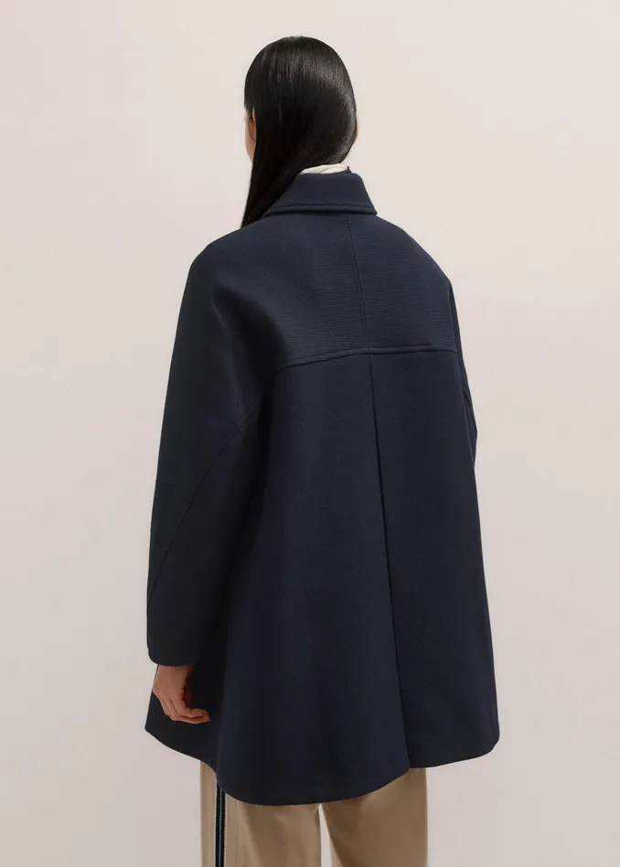 Women Sculptural Cotton Swing Coat Navy MEEM