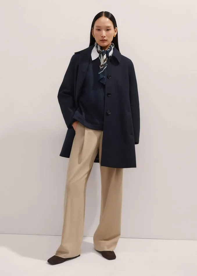 Women Sculptural Cotton Swing Coat Navy MEEM