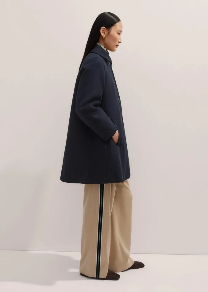 Women Sculptural Cotton Swing Coat Navy MEEM